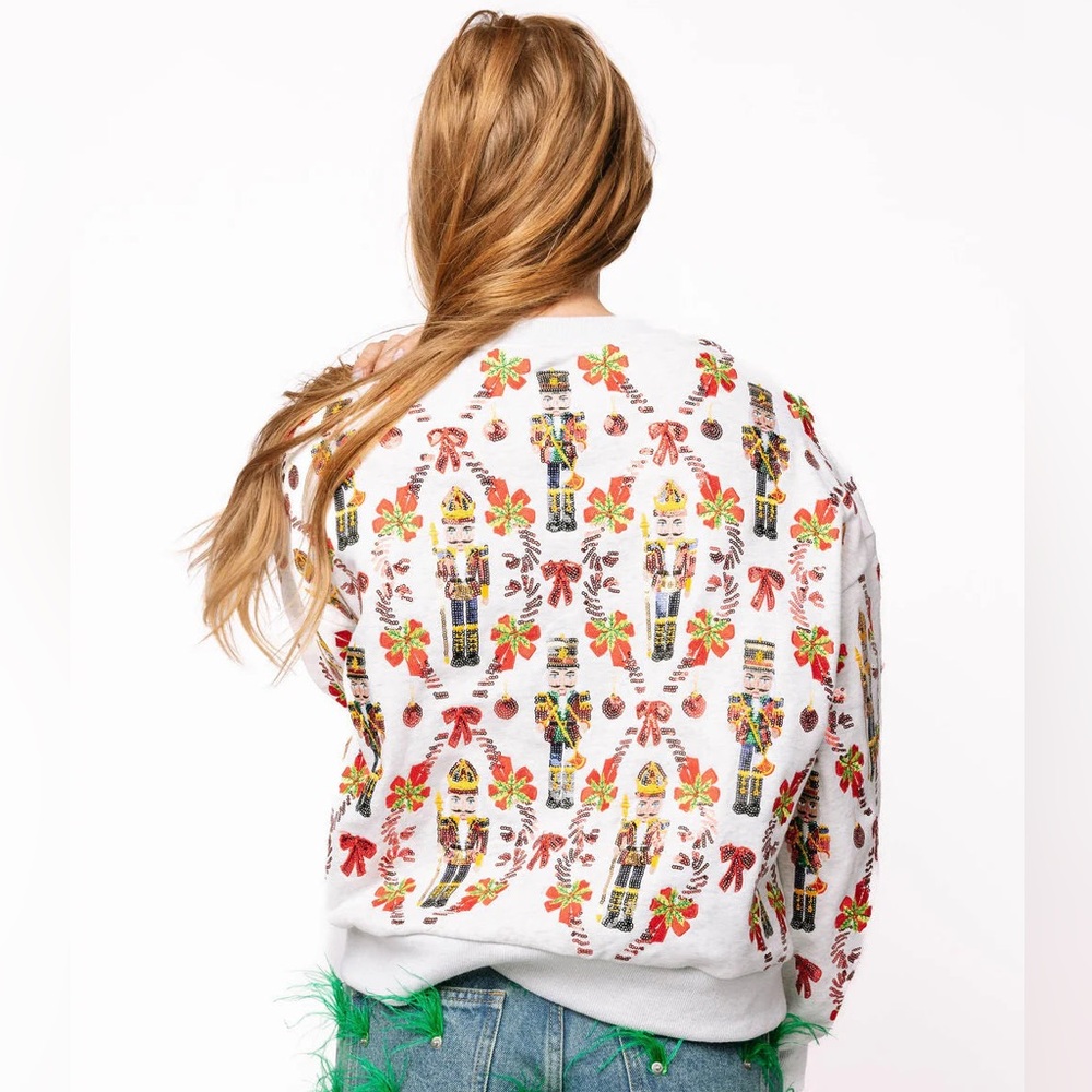 QUEEN OF SPARKLES Grey NUTCRACKER & CANDY CANE Sweatshirt NWT - Picture 6 of 6